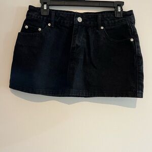 Edikted Black Denim Mini Skirt with Silver Rivet Details